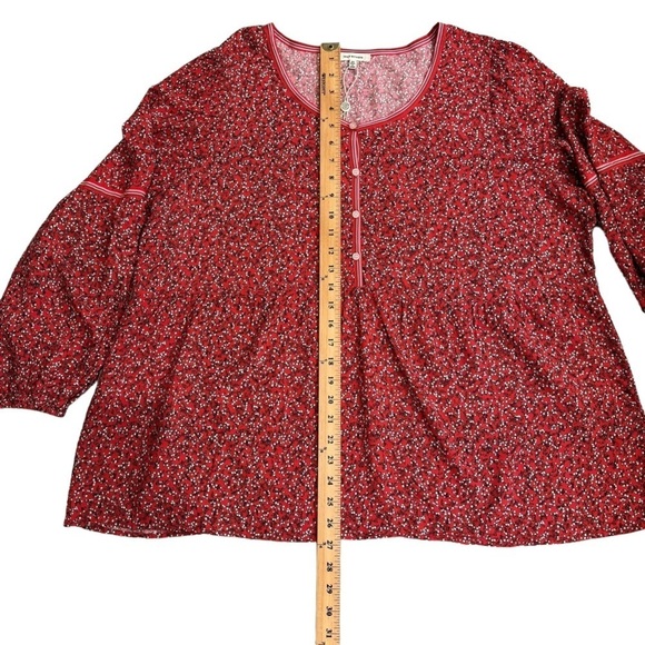 Max Studio Red Cherry Print Boho Balloon Long Sleeve Blouse. Size 2X - Picture 5 of 12